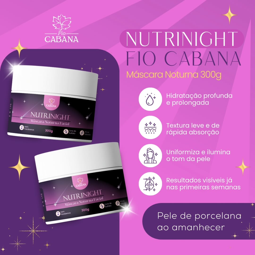 Máscara Noturna Facial NutriNight Fio Cabana 300g | Hidrata, Regenera e Ilumina
