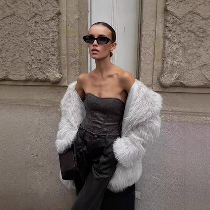 Women’s Winter Plush Coat – Thickened Lapel, Casual Long Sleeve, Fashionable Outerwear