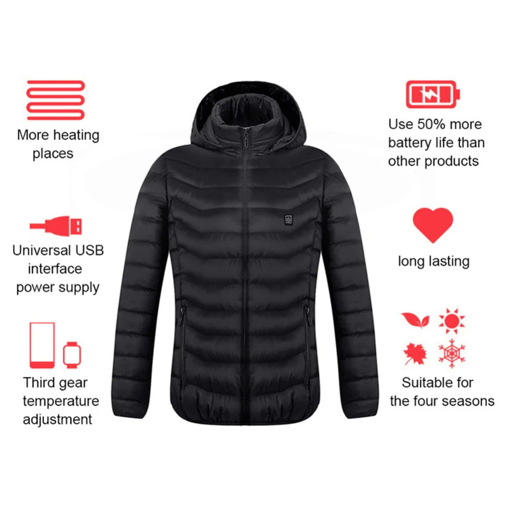 Smart Heated Jacket for Men & Women – USB Rechargeable Electric Winter Coat, Body Warmer with Adjustable Heat Pads