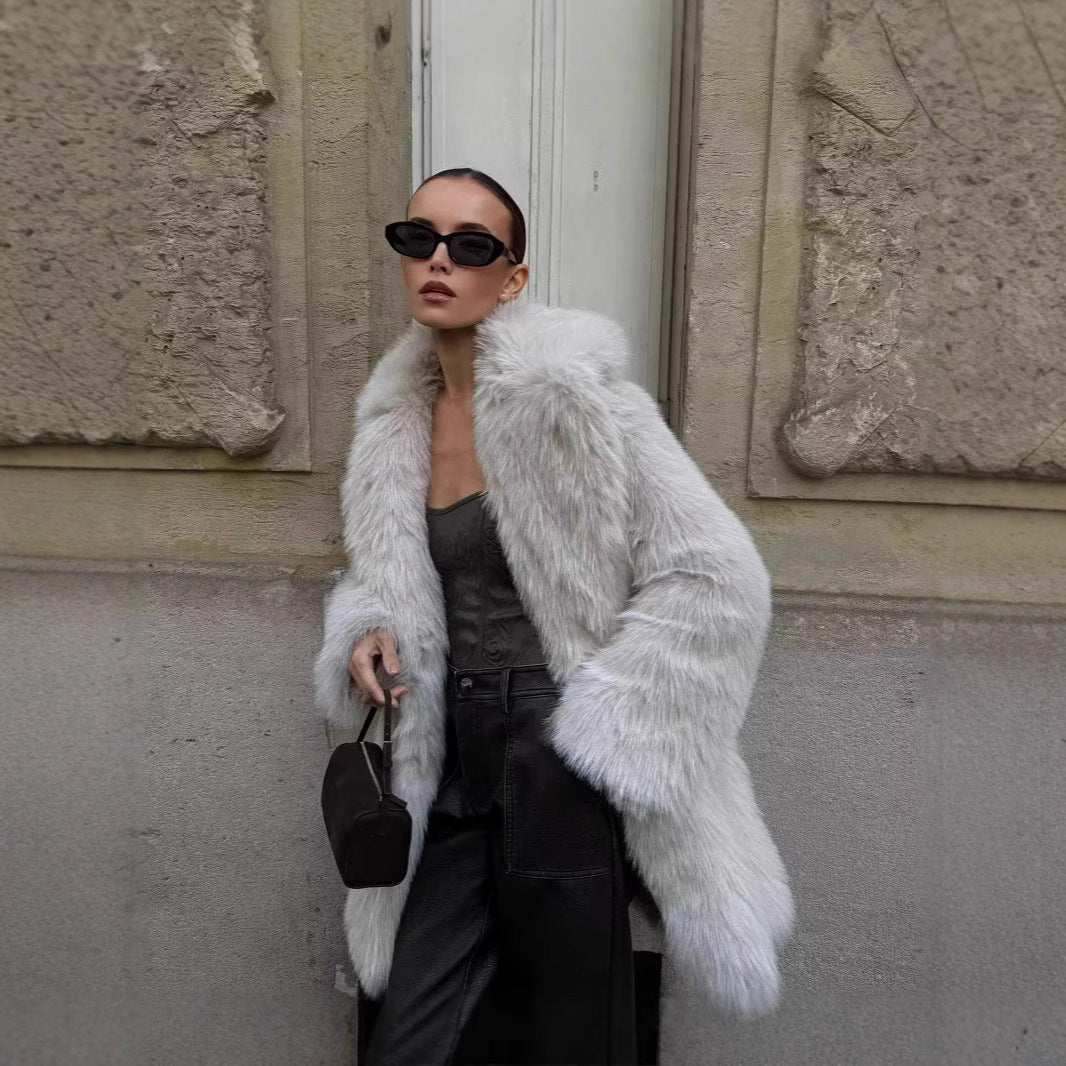 Women’s Winter Plush Coat – Thickened Lapel, Casual Long Sleeve, Fashionable Outerwear