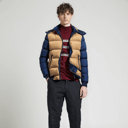 Mens Two Tone Puffer Jacket - with Removable Hood