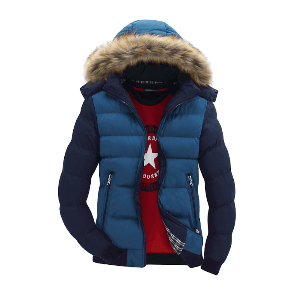 Mens Two Tone Puffer Jacket - with Removable Hood