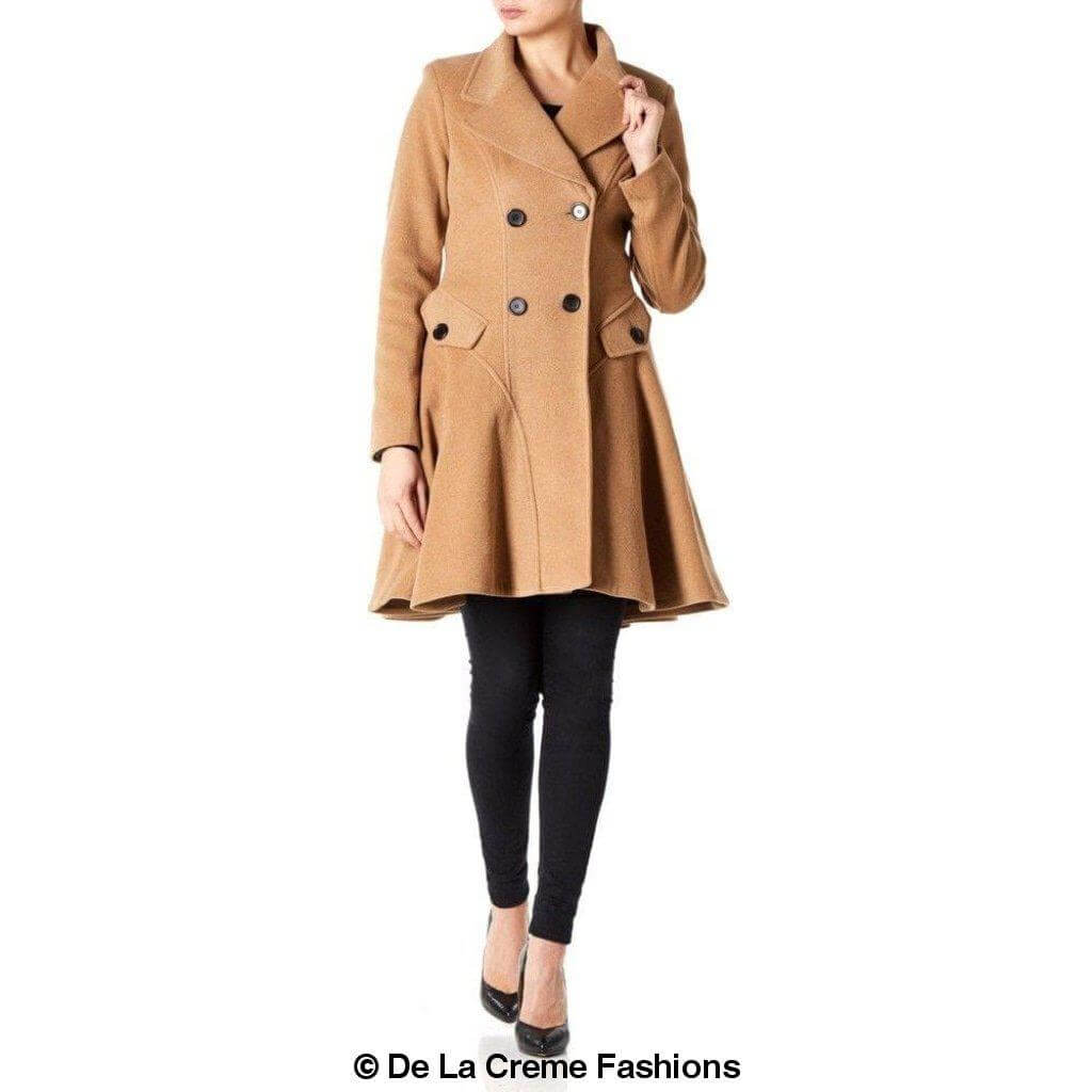 Women’s Wool Blend Double-Breasted Fit & Flare Skater Coat