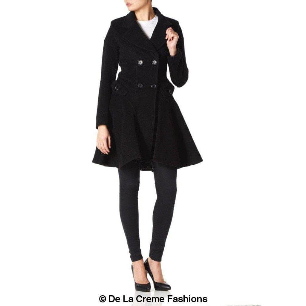 Women’s Wool Blend Double-Breasted Fit & Flare Skater Coat